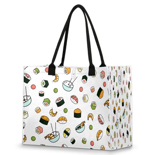 Tote Bag for Women Japanese Food Sushi Large Beach Bag Reusable Grocery Bags Tote Bag for Work Shopping Travel Beach