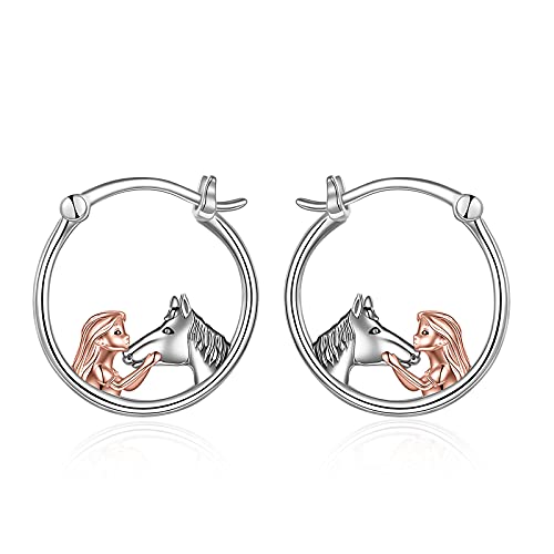 YFN Rose Gold Horse Band Ohrringe Schmuck Sterling Silber Horse Drop Ohrringe Mädchen Umarmung Pferd Geschenk für Mädchen (Horse Ohrringe Hoop) Cover