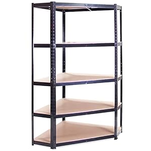 Corner Shelf: 180 x 90 x 90 x 60 – 1 Bay – Black – 5 Tier