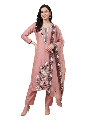 Image of INDO ERA Women's Silk Blend Paisley Embroidered Zari Work Kurta & Pant with Dupatta Set (IEBBAI389)