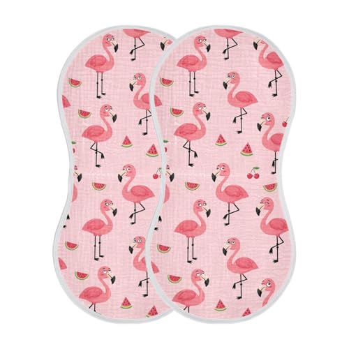 2 Pack Muslin Burp Cloths Flamingo Pink Cotton Baby Burp Cloths Soft Burping Cloth Absorbent Spit Up Rags for Newborn Baby Boys Girls, Large 22