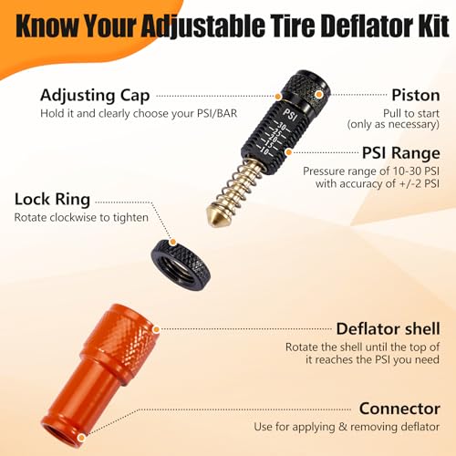 Image of B4B BANG 4 BUCK Adjustable Auto-Stop Tire Deflator Valve Kit, 10-30 PSI Tire Deflators Offroad Accessories for Cars, Motorcycles, Trucks, Bikes, Dirt Bikes, RVs or ATVs (Set of 4)