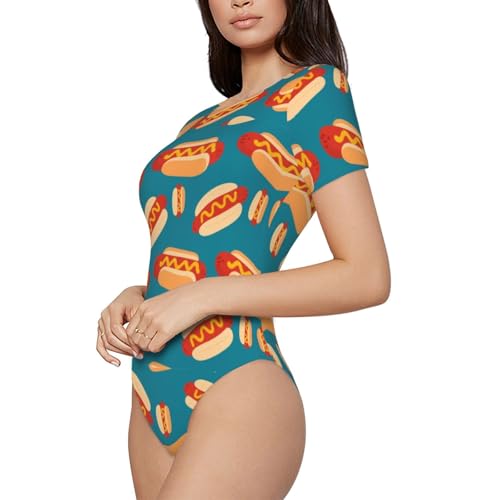 One Piece Swimsuits for All Women, Short Sleeve Crewneck Swimming Suit Monokini2