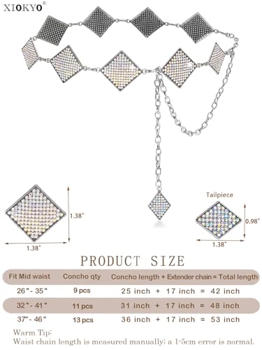 Bling Rhinestone Concho Belt for Women Dazzled Chain Belt Silver Rhombus Western Sparkly Crystal Belt for Dress2