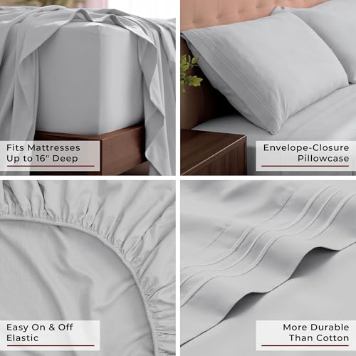 Image of Mellanni King Sheets Set - 4 PC Iconic Collection Bedding | Hotel Luxury, Extra Soft, Cooling Bed Sheets - Wrinkle, Fade, Stain Resistant (King, Light Gray)