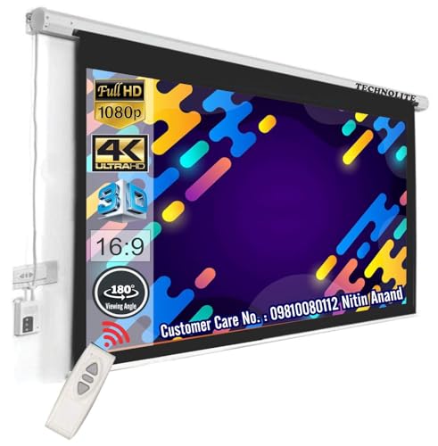 Image of Technolite Imported Motorised Projector Screen, 92 Inches Diagonal, 16:9 Aspect Ratio Format, 80 x 45 Inches Viewing Area, Supports Ultra HD-3D-4K Technology(White)