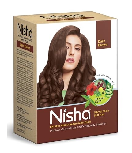 Nisha Natural Henna Powder for Hair Colour, Dark Brown Semi-Permanent Hair Color, Herbal Conditioning Hair Dye for Silky & Shiny Soft Hair Colour for Men & Women 60g (Pack of 1)