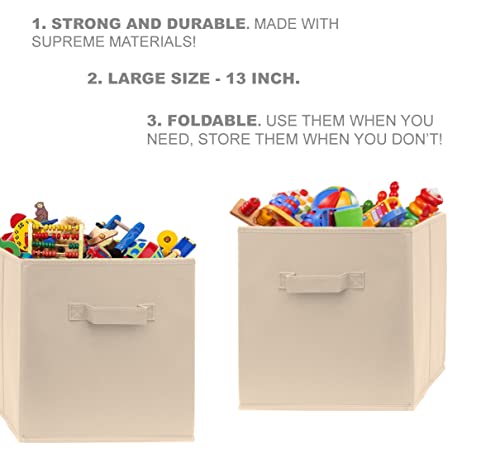 Pomatree 13X13X13 Inch Storage Cubes - 4 Pack - Large And Sturdy Storage Bins | Dual Handles, Foldable | Cube Organizer Bin | Fabric Baskets For Organizing Closet, Clothes And Toys (Beige) #TOP2