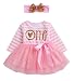 Newborn Baby Girls Pink Striped Tutu Dress First Birthday Skirt Outfits Casual Donut Print Girls Clothes Headband 2Pcs Set (Striped ONE Long-Sleeve, 12-18Months)