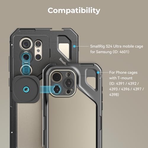 SMALLRIG T-Mount auf 37-mm-Gewindeobjektiv-Adapterring für Samsung S24 Ultra Mobile Video Cage 4601 und für Telefonkäfig mit T-Mount - 4603