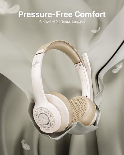 Image of JIAMQISHI Wireless Headset with AI Noise Cancelling Microphone Bluetooth Headset - Bluetooth V5.2 Headphones with USB Dongle & Mic Mute for Computer /Laptop /PC /iPhone /Android /Cell Phones (White)