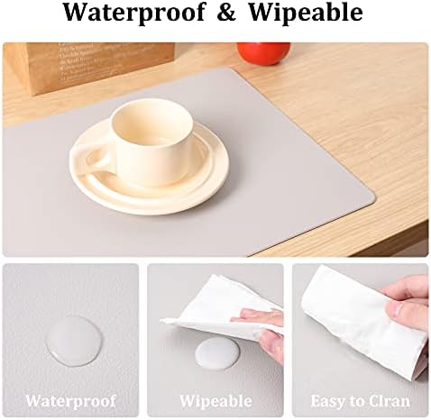 BaoWnylz Placemats PU Leather Place Mats Grey Set of 4 Washable Waterproof Table Mats 45x30cm and Leather Coasters, Suitable for Kitchen Tables Restaurants and Hotels
