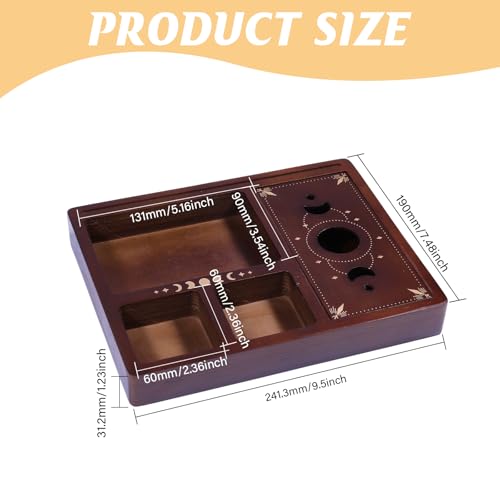 GLOBLELAND Moon Star Tarot Card Holder Stand Display 9.5x7.48x1.23in Coconut Brown Tarot Card Accessories Crystal Organizer Decorative Box for Altar Decor Tarot Card Crystal Holder Case