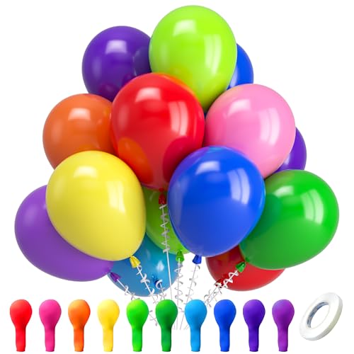 Kelfara Assorted Rainbow Party Balloons - 100 Pack 12 inch Multicolour Latex Balloons Helium Bright Color Balloon for Kids Birthday Rainbow Party Decorations Baby Shower Wedding Graduation