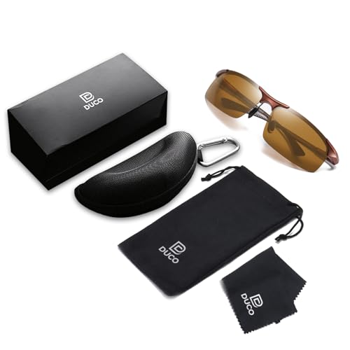 DUCO Mens Sunglasses Polarized Sports Fishing Running Driving Carbon Fiber Sunglasses for Men UV400 Protection DC8277, Brown Frame Brown Lens, Medium