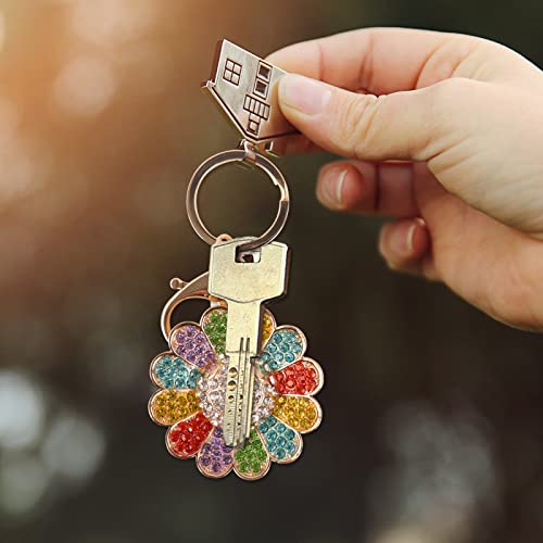 Sunflower Keychain - 1 Set Rhinestone Rainbow Smile Face Key Ring Crystal Decorations For Women Gift To Friends Family (Pink), One Size #TOP5