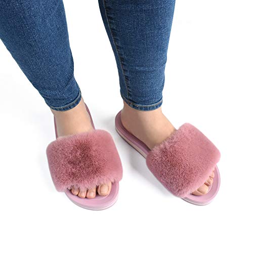COFACE Plush Slippers Women's Fur Slippers Cosy Slides Women's Slippers Summer Winter Bathing Shoes Slippers for Women Slippers