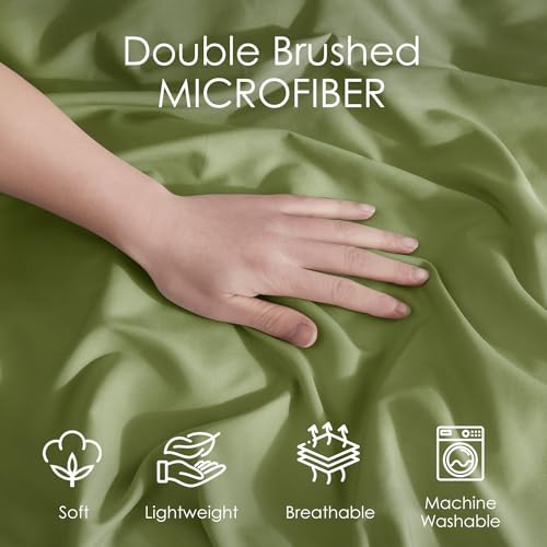 Image of Hearth & Harbor Calla Green Duvet Cover Twin Size, 2 Piece Bedding Set | Soft Double Brushed Bedding Set, Button Closure, 1 Duvet Cover 68x90 Inches, 1 Pillow Sham