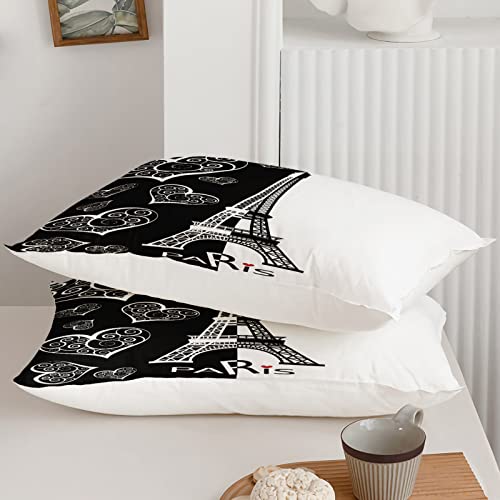 Bsntho Eiffel Tower Comforter Set Hearts Bedding Set Twin Size Paris Romantic Theme Duvet Set Girls Bedding Comforters Black White Quilt Set For Lover Sweetheart Gift Soft Down Alternative #TOP3