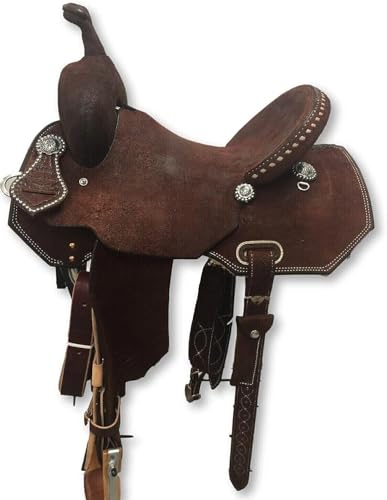Selle Western en cuir brut avec collier de poitrine assorti - 25,4 cm à 45,7 cm (siège de 27,9 cm)