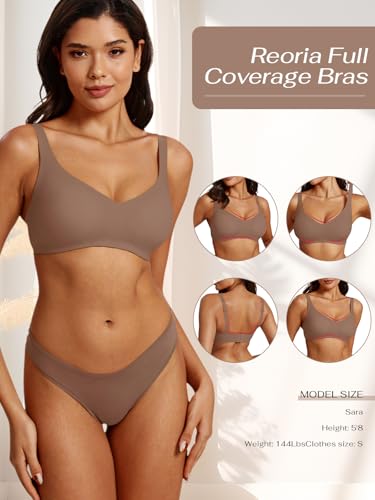 Image of REORIA Womens Lounge Comfortable Adjustable Everyday Bra Full-Coverage Padded Seamless Wireless Bras for Women