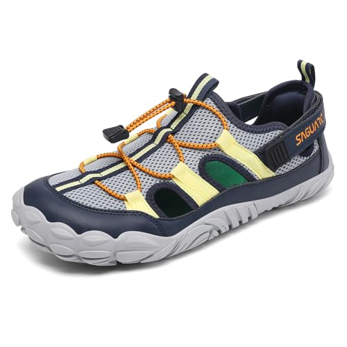 SAGUARO Barfuß Sandalen Herren Damen Sommer Trekkingsandalen Outdoor Geschlossene Wandersandalen Atmungsaktiv Rutschfest Barfussschuhe für Reisen, Alltag und Strand, Dunkelblau 43EU