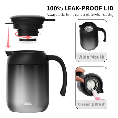 Yanis3 40.5 oz Thermal Coffee Carafe, Stainless Steel Insulated Carafe, Portable Vacuum Thermal Pot with Leak-Proof Lid, Keeping Hot Cold Coffee, Tea, Beverage, Used at Office, Home, Picnic (Black) by Yanis3 - Image 3