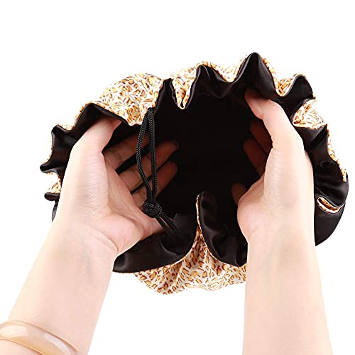 Image of Extra Large Adjustable Double Layer Satin Hair Bonnets with Drawstring for Women Night Sleeping Long Silky Satin