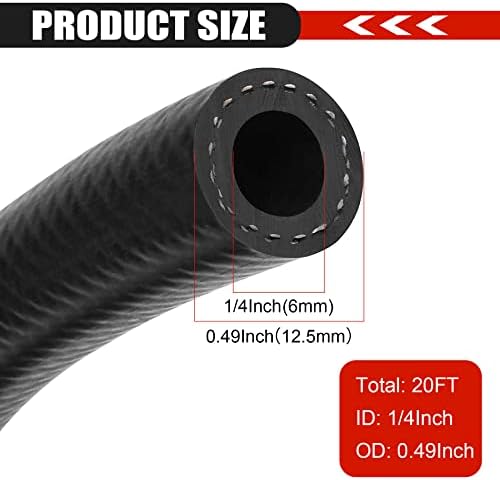 1/4 Inch (6mm) ID Fuel Line Hose 20FT NBR Rubber Push Lock Hose High Pressure 300PSI for Automotive Fuel Systems Engines…
