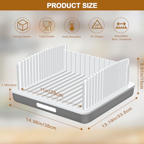 Image of 13″Adjustable Width and Thicknesses Bread Slicer for Sourdough rounds | Large Capacity Foldable and Compact Cutting Guide with Crumb Tray Suitability for Homemade sourdough Bread