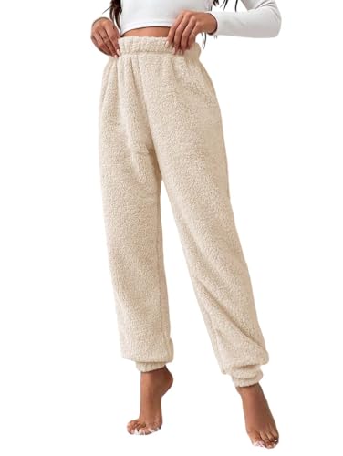 Image of KOTTY Women's Plush Coral Fabric Tapered Fit Pant - Warm Winter Wear with Soft Fuzzy Texture