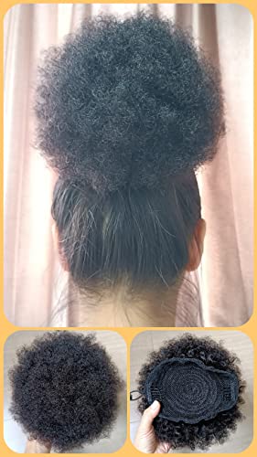 FEIPRO Afro Puff Drawstring Ponytail Human Hair Small Kinky Curly Ponytail Buns Hairpieces 8a Brazilian Virgin Hair Short Clip In Ponytails Hair Extensions for Black Women,girls,kids 6" Natural Black
