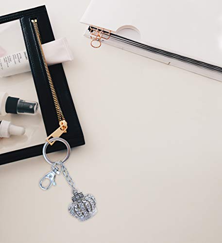 Aqua79 Crown Elegant Keychain - Silver 3D Sparkling Charm Rhinestones Fashionable Stylish Metal Alloy Durable Key Ring Bling Crystal Jewelry Accessory With Clasp For Keychain, Purse, Backpack, Handbag #TOP5