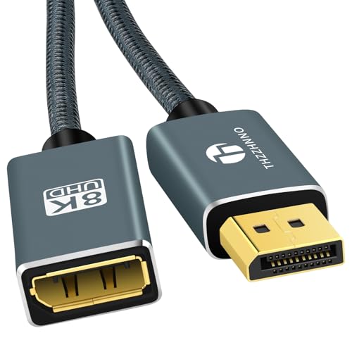 Thzzhnno Cable Extensión 8K DisplayPort 1M, Cable DisplayPort 1.4 Macho a Hembra, Cable extendido DP a DP soporta 8K@60Hz, 4K@120Hz para Monitor de juegos, Gráficos, PC