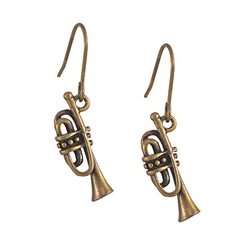 Spinningdaisy Antique Bronze Musical Instrument Earrings Trumpet