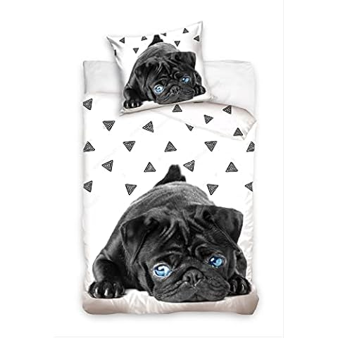 TDI Roman Schwarzer Mops Welpe Single Baumwolle Bettbezug Set Cover