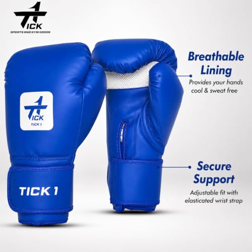 Image of Boxing Gloves for Men & Women, Punching Gloves for Training & Heavy Bag Punching with Moulded Foam Padding. Durable PU Material with Secure Velcro Wrist Support (Blue, 14 oz)