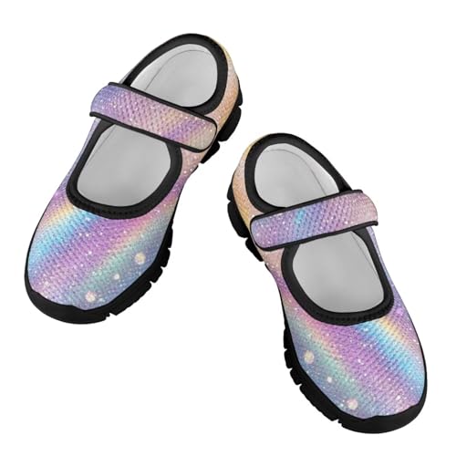 Forchrinse Rainbow Girls and Toddler Mary Jane Sneakers Soft Sole Barefoot Flats Comfort School Party Play Shoes Ballet Flats for Kids Size 11-2.5