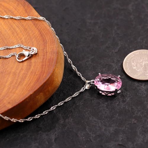 Uloveido Platinum Plated Blue Cubic Zirconia Solitaire Oval Pendant Necklace Birthstone Wedding Party Jewelry for Women Female Y8924