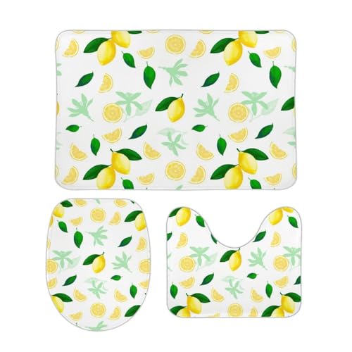 トイレマット 3点セット レモン 柑橘類 夏 かわいい フタカバー 便座カバー 洗える 足ふきマット ふわふわ 滑り止め U型 O型 兼用 ズレない おしゃれ 吸水速乾 40cm x 60cm