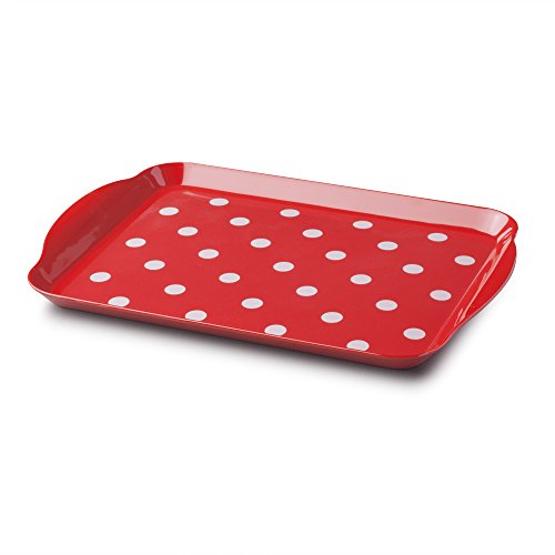 Zeal Melamine Food Serving Tray with Handles and Lipped Edges, Dotty Polka Dot Serving Lap Tray 30 x 21cm, Red