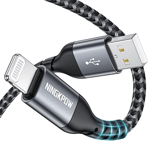 NINGKPOW Cable iPhone Chargeur iPhone 2M [Certifié MFi] Cable Lightning Nylon Tressé Fil Lightning Ultra Résistant Cordon pour iPhone 13 12 11 Pro Max Mini XR XS X 8 7 6 Plus 6s SE 2020 - Gris