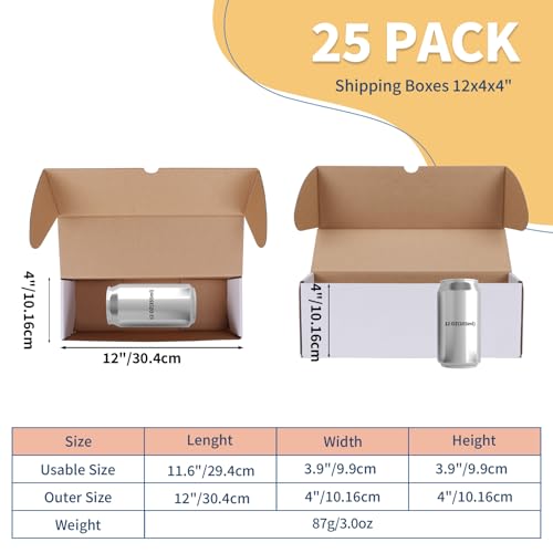 Image of ZBEIVAN 12x4x4 White Shipping Boxes Set of 25, Corrugated Cardboard Mailer Boxes for Packaging Small Business Mailing Gifts
