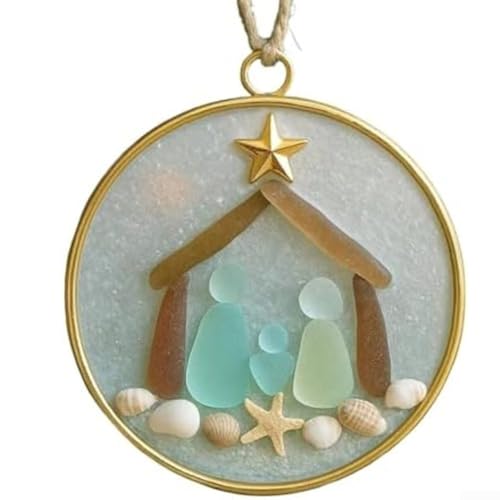 Weihnachtskrippe mit Jesusgeburt im Küstenmeer-Glas-Design und...
