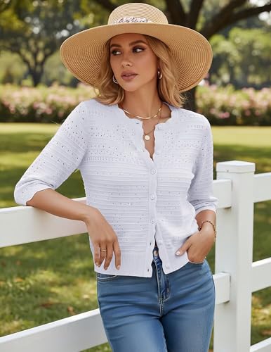 Image of GRACE KARIN Womens 3 /4 Sleeve Cardigan Sweater, Lightweight Cropped Cardigan Trendy, Dressy Casual Crochet Bolero Shrugs