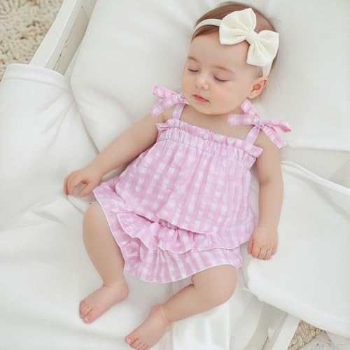 Adobabirl Baby Girl Summer Outfits Plaid Tie-Up Straps Sleeveless Tank Tops Layered Bloomers Shorts Boutique Clothing Set3