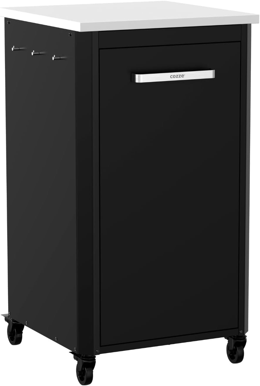 Cozze® | Cuisine extérieure 60 H110 cm | Plan de Travail en INOX | Design modulaire | 1 Porte avec Support gaz | 6 Crochets | roulettes Ø75 mm | Structure en Acier Noir