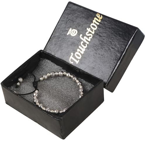 Image of Touchstone New Indian Bollywood Handcrafted Magical Look Engraved Metallic Beads Elegant and Attractive Designer Jewelry Openable Thread Bracelet in Oxidized Silver Tone for Women.
