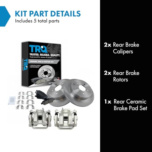 Image of TRQ Rear Brake Pad and Rotor Set Ceramic Vented Rotors Calipers