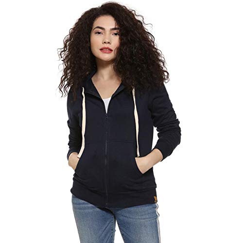 Image of PINACOLADA Women's Zip-Front Hoodie with Contrast Drawstring for Casual Wear | Hooded Neck | Long Sleeve | Zipper Closure | Cotton Sweatshirt Crafted with Comfort Fit for Everyday Wear